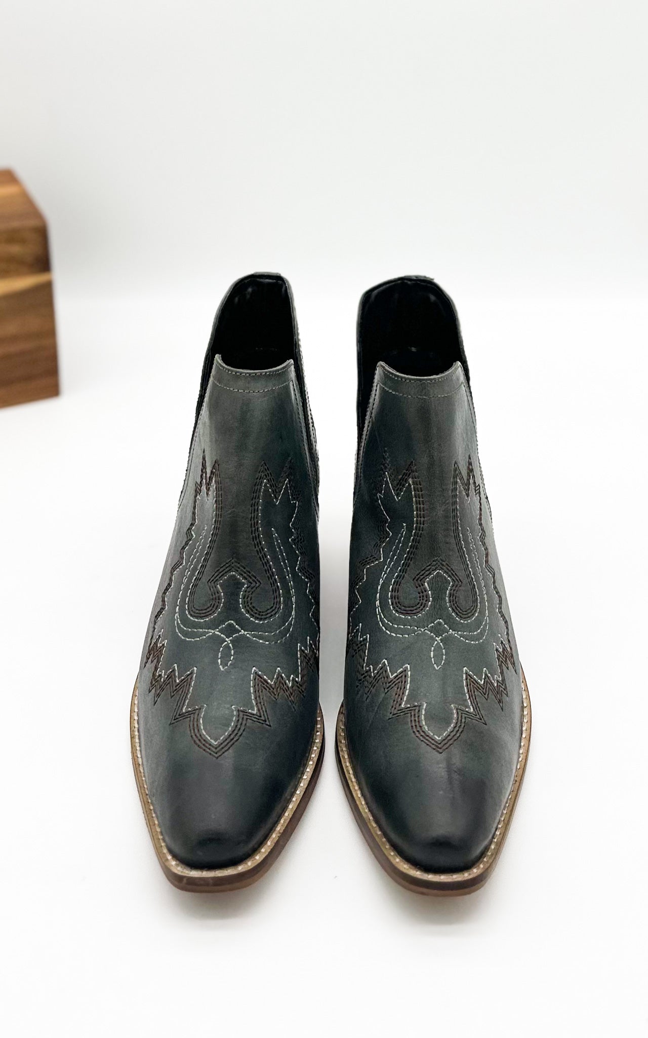 Kickin Booties Teal Western Embroidered Leather Heel Naughty Monkey